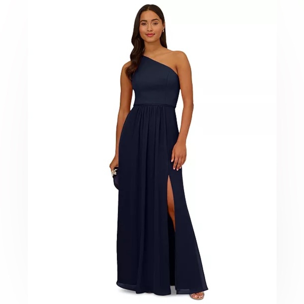 Adrianna Papell One-Shoulder Chiffon Gown Dress Sz 14